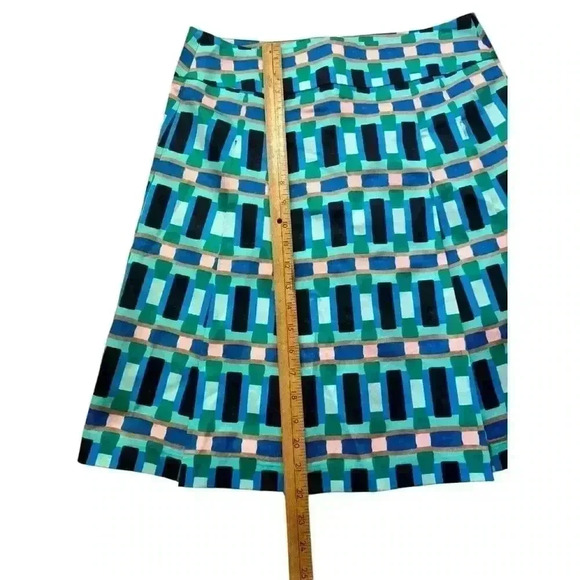 Ann Taylor Blue Multicolor Geometric Cotton Pleated A Line Skirt Size 6 - Picture 3 of 6